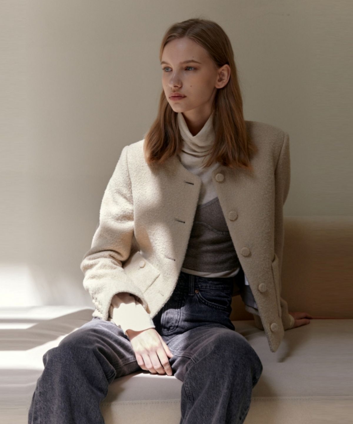 어나우트(UNNOUT) WOOL BOUCLE TWEED JACKET - BEIGE