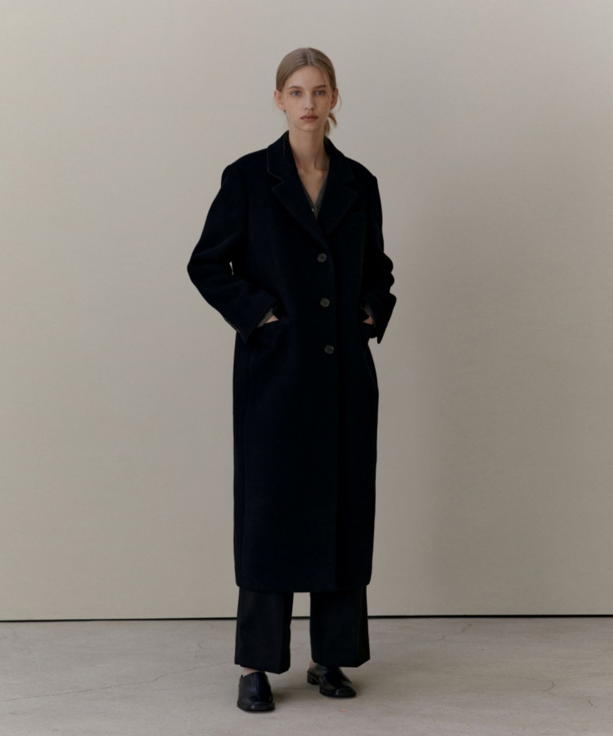 어나우트(UNNOUT) WOOL CLASSIC MAXI COAT - BLACK