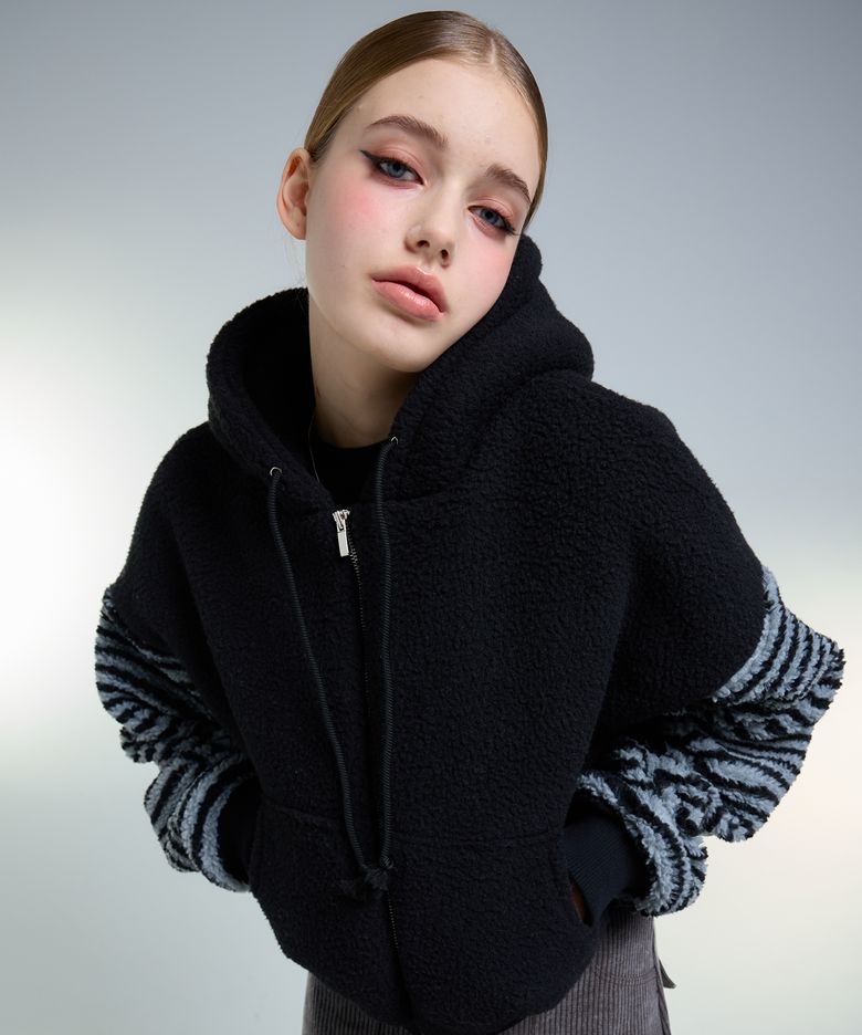 AM STRIPE ZIP UP(BLACK)
