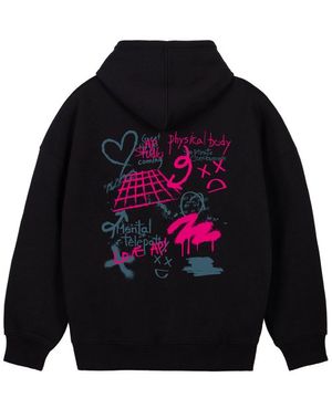 그라피티 오버핏 와이드 숄더 후디_블랙