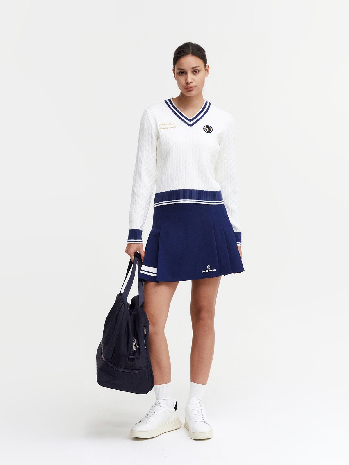 세르지오 타키니(SERGIO TACCHINI) W 프레피 울 크리켓 스웨터 풀오버 (White)