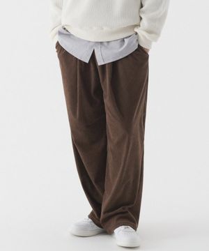 코듀로이 원 턱 스티치 와이드 팬츠 (브라운)