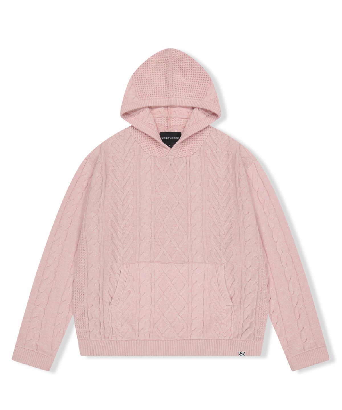 예스아이씨(YESEYESEE) Hooded Cable Knit Pullover Pink