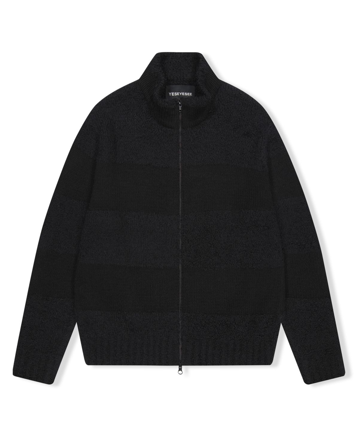 예스아이씨(YESEYESEE) Y.E.S Stripe Zip-up Knit Cardigan Black