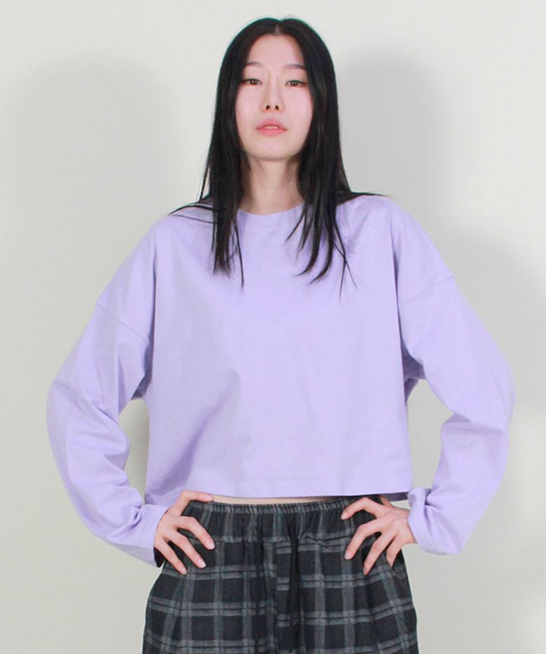 오버핏 세미 크롭 긴팔티 라이트퍼플