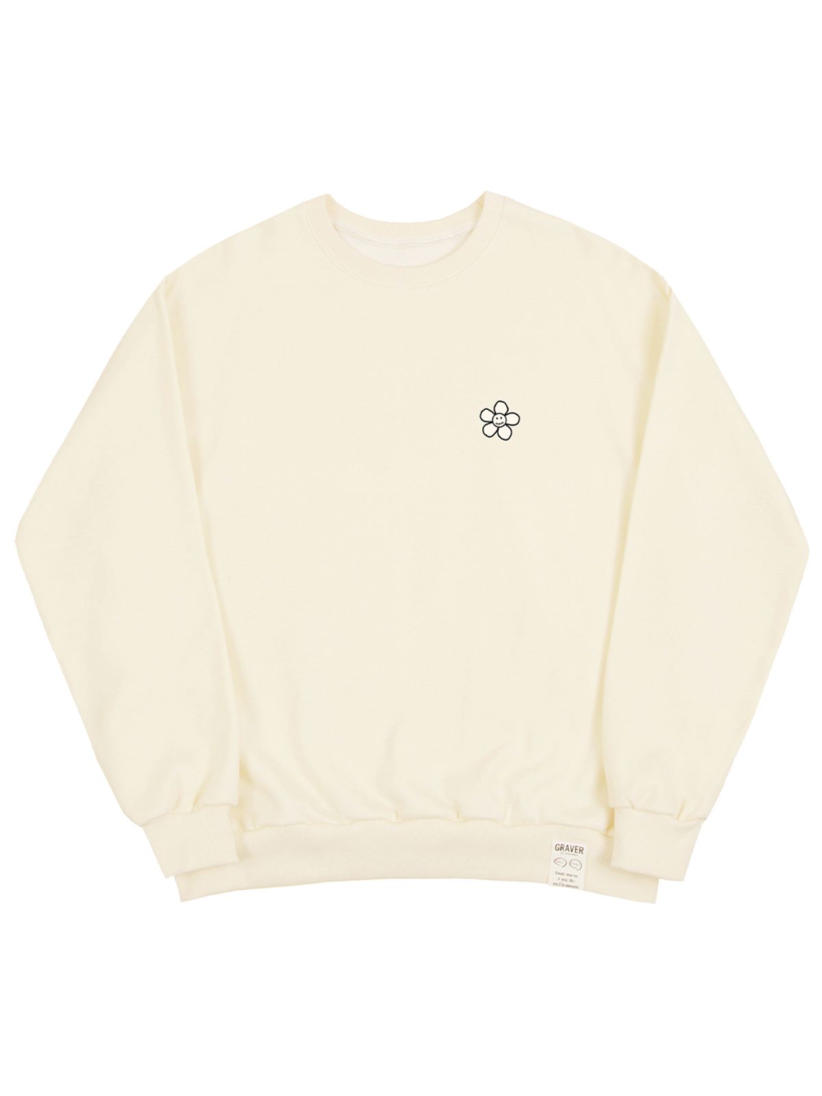 그레이버(GRAVER) [UNISEX]라인 플라워도트 로고 스마일 맨투맨_크림