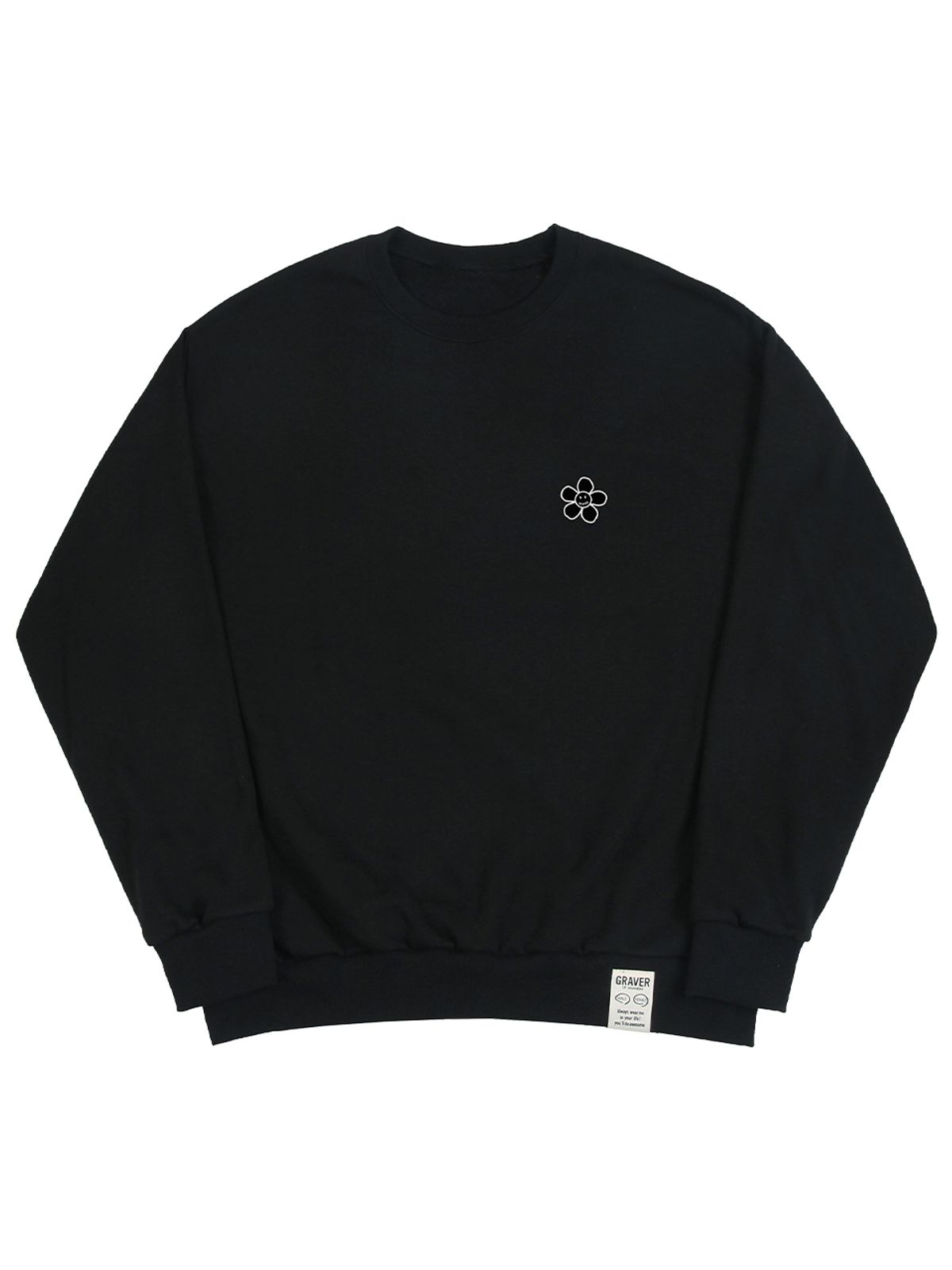 그레이버(GRAVER) [UNISEX]라인 플라워도트 로고 스마일 맨투맨_블랙