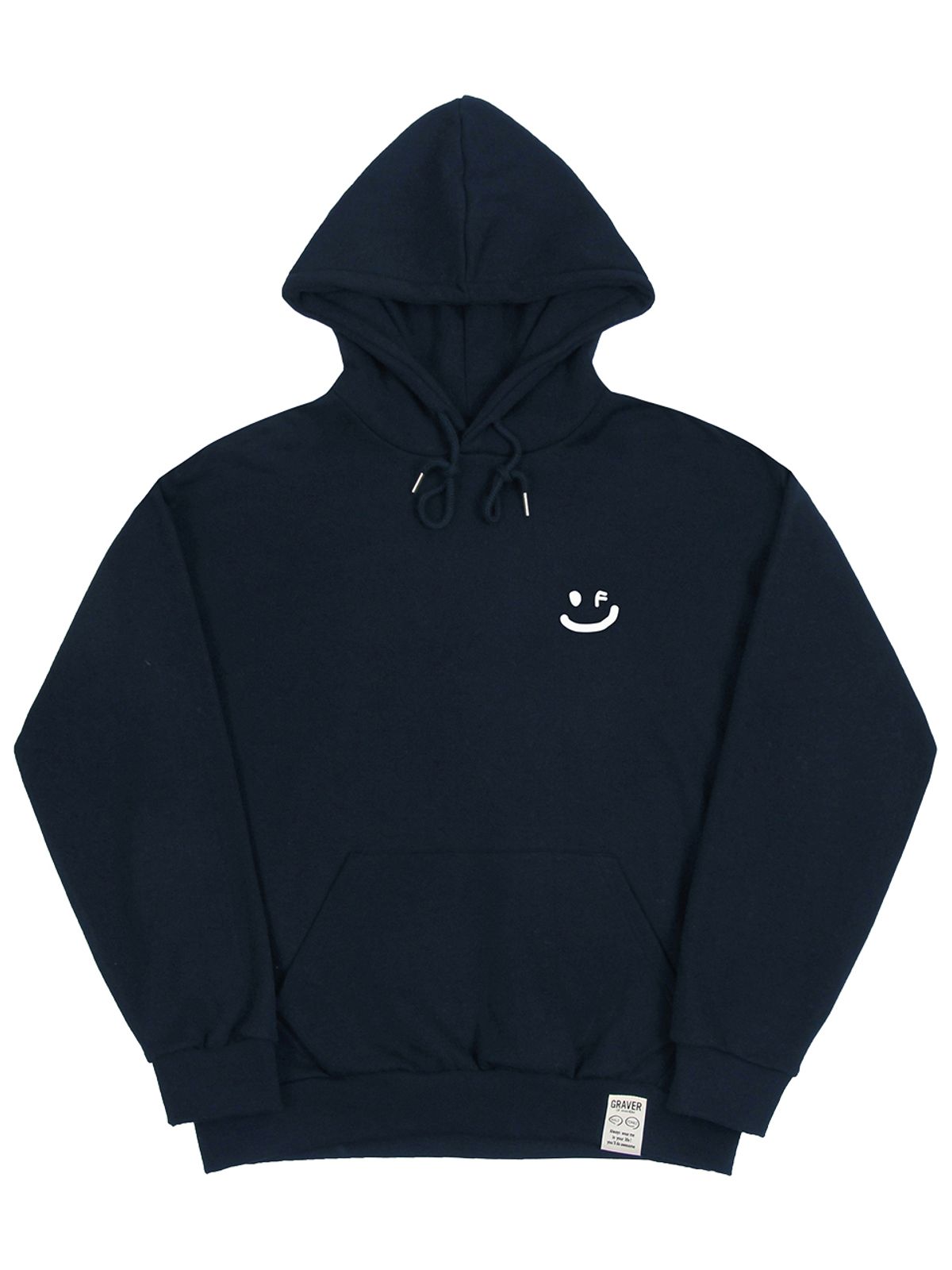 그레이버(GRAVER) [UNISEX]스몰 드로잉스마일 후드티_네이비/화이트 로고