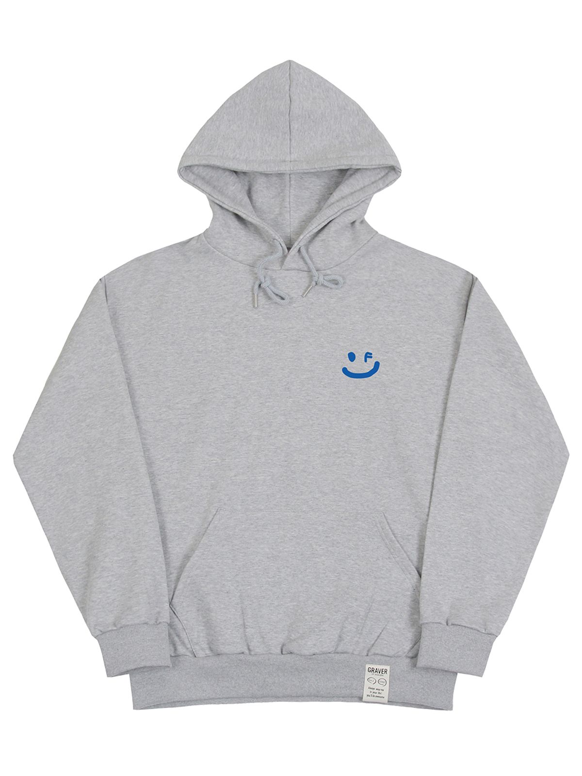 그레이버(GRAVER) [UNISEX]스몰 드로잉스마일 후드티_그레이/블루 로고