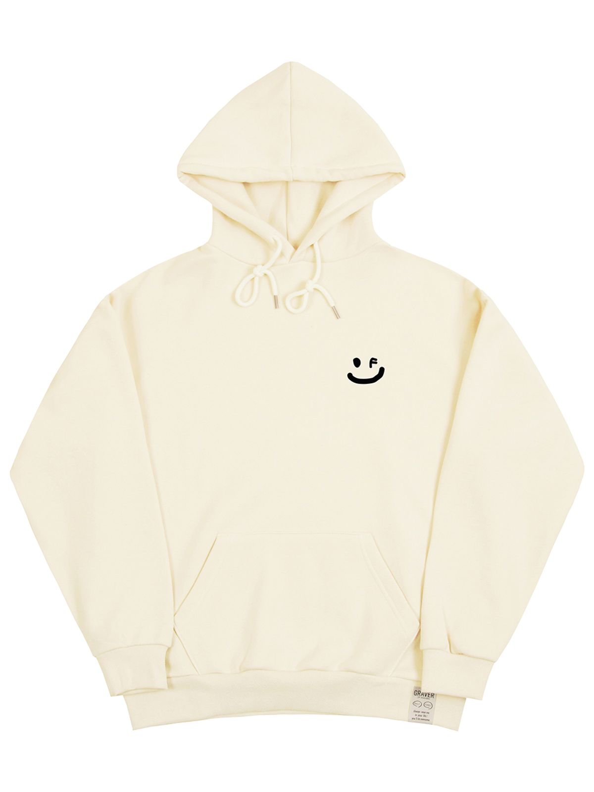 그레이버(GRAVER) [UNISEX]스몰 드로잉스마일 후드티_크림/블랙 로고