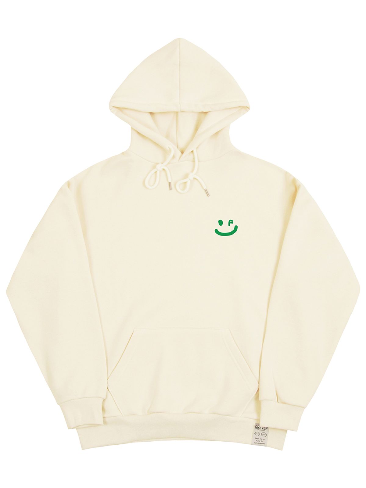 그레이버(GRAVER) [UNISEX]스몰 드로잉스마일 후드티_크림/그린 로고