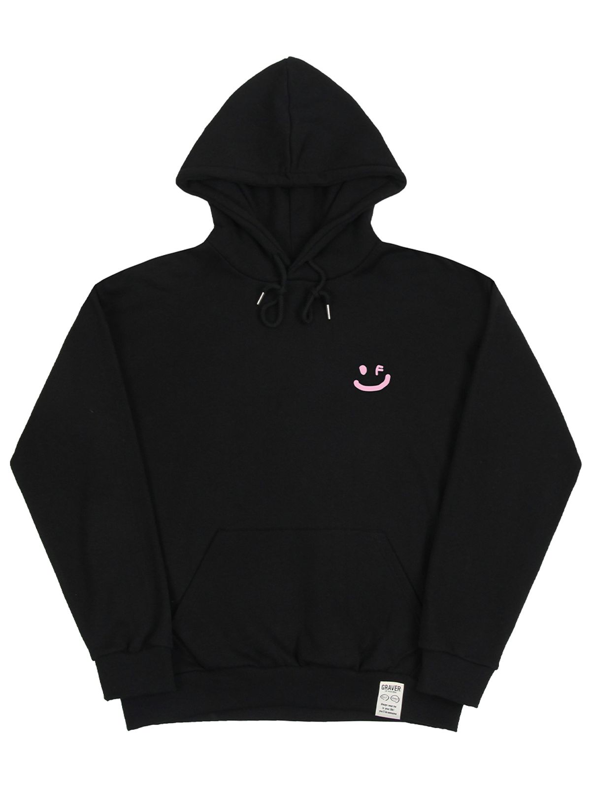 그레이버(GRAVER) [UNISEX]스몰 드로잉스마일 후드티_블랙/핑크 로고