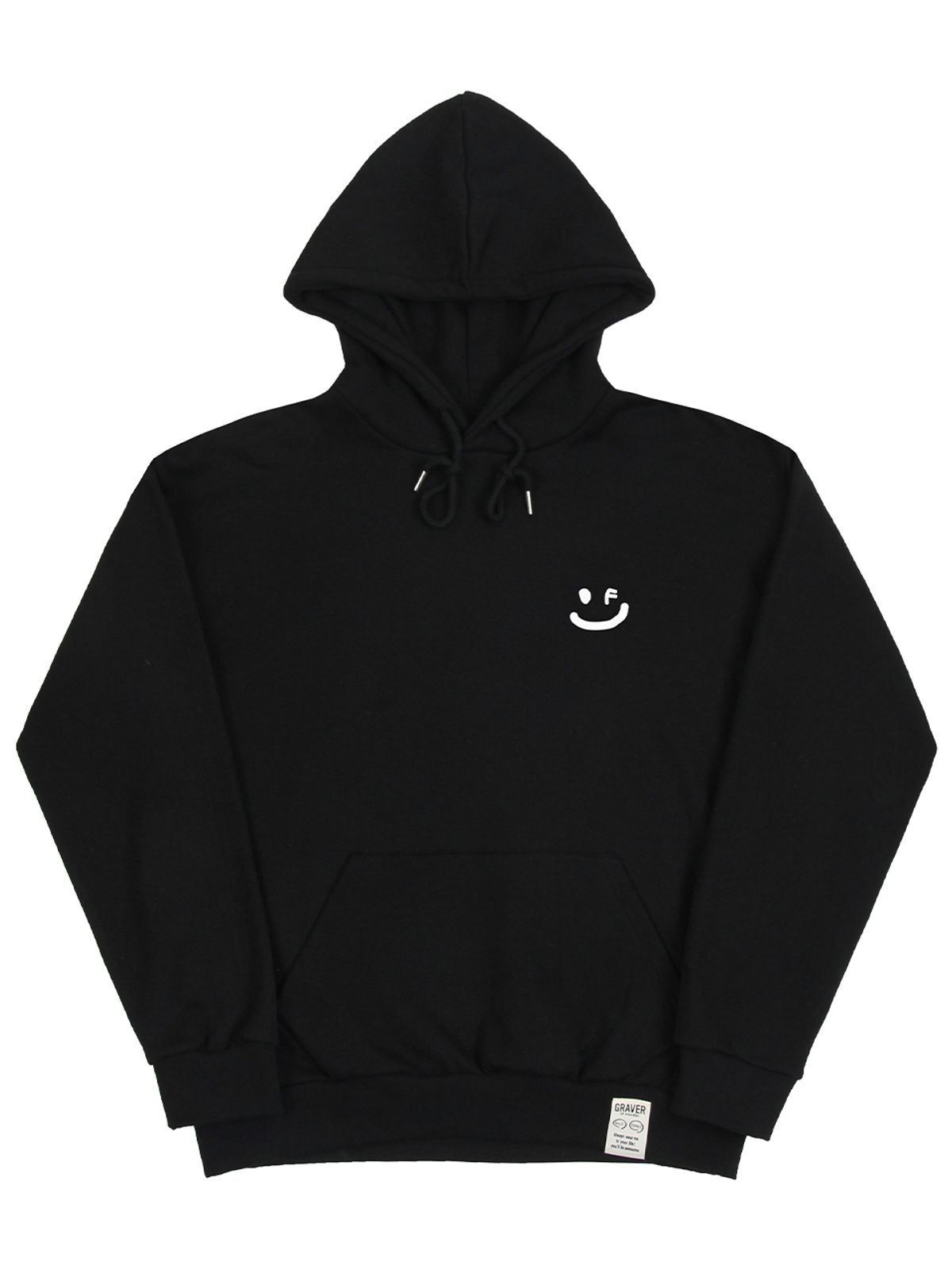 그레이버(GRAVER) [UNISEX]스몰 드로잉스마일 후드티_블랙/화이트 로고