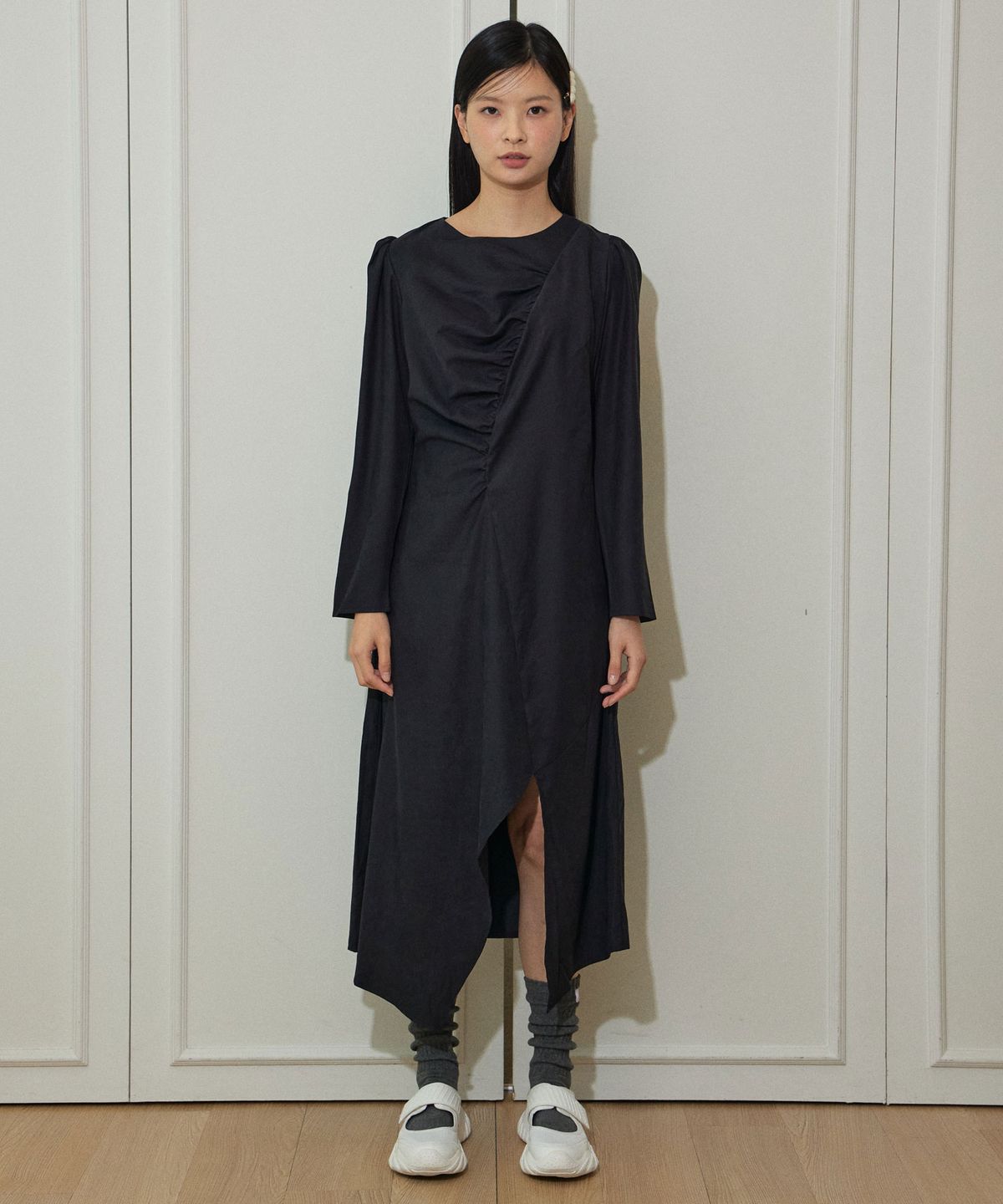 딜라이디(DELIDI) Alluring shirring dress (black)