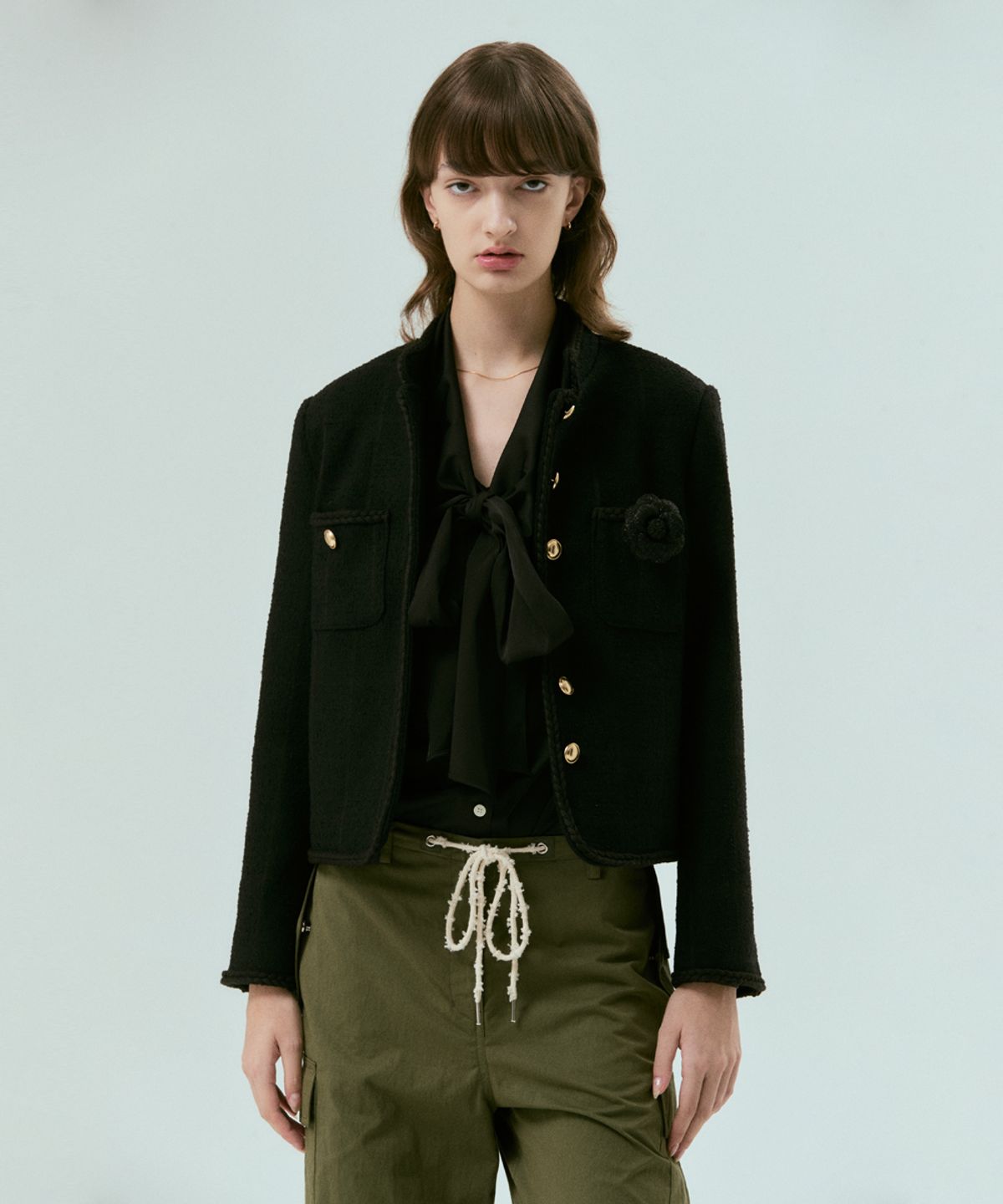 실른(SILN) Classic check wool boucle tweed jacket (BLACK)