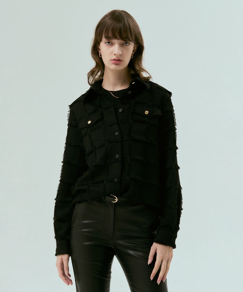 Epaulet tassel check shirts (BLACK)