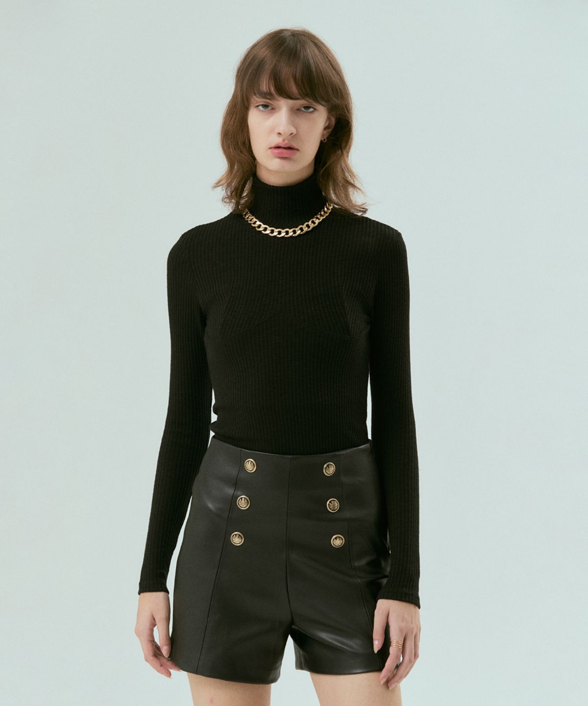 실른(SILN) Ribbed half turtle neck (BLACK)