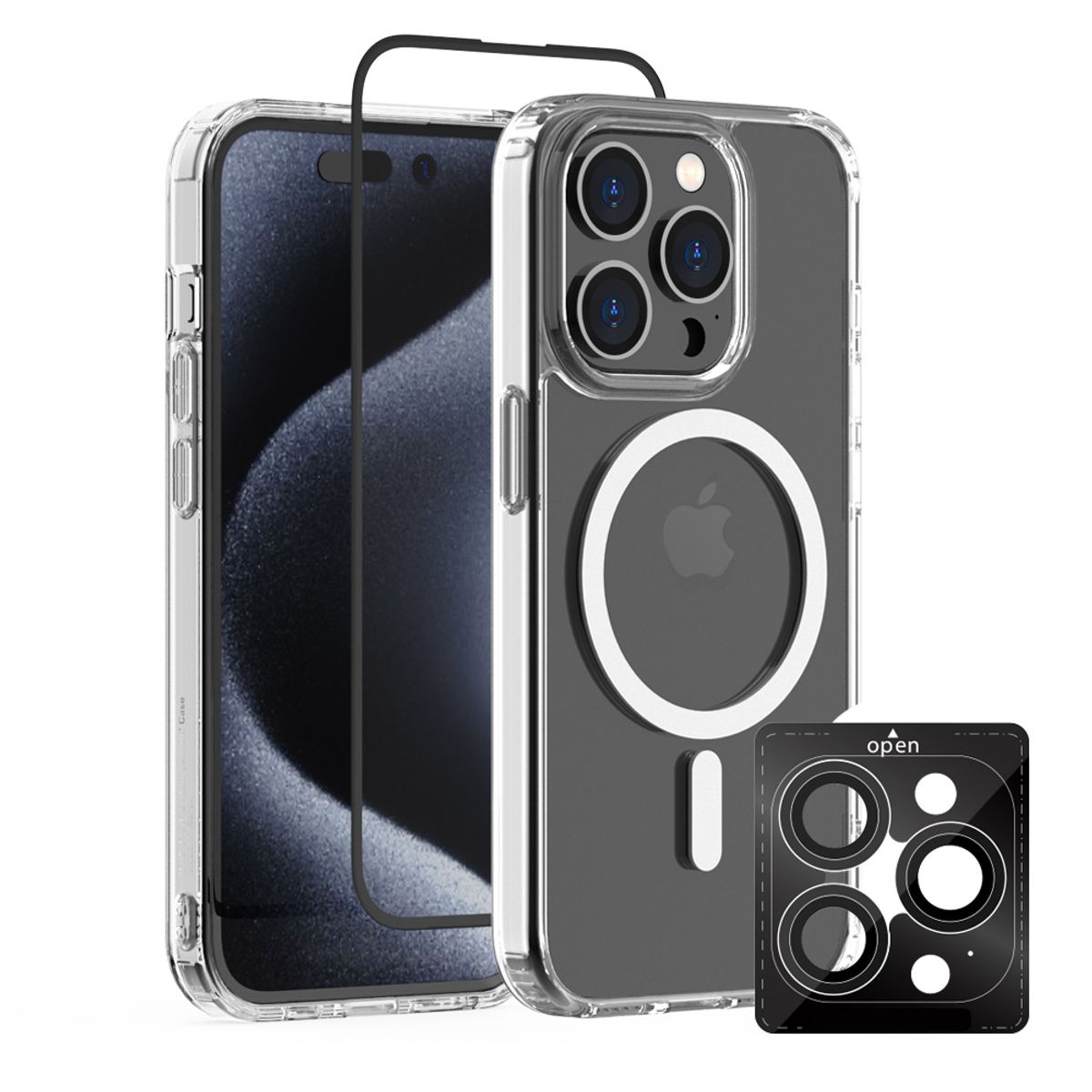 디자인스킨(DESIGNSKIN) 아이폰15_프로_프로맥스 피닉스 범퍼 맥세이프 케이스+강화유리+렌즈프로텍터 올인원보호세트