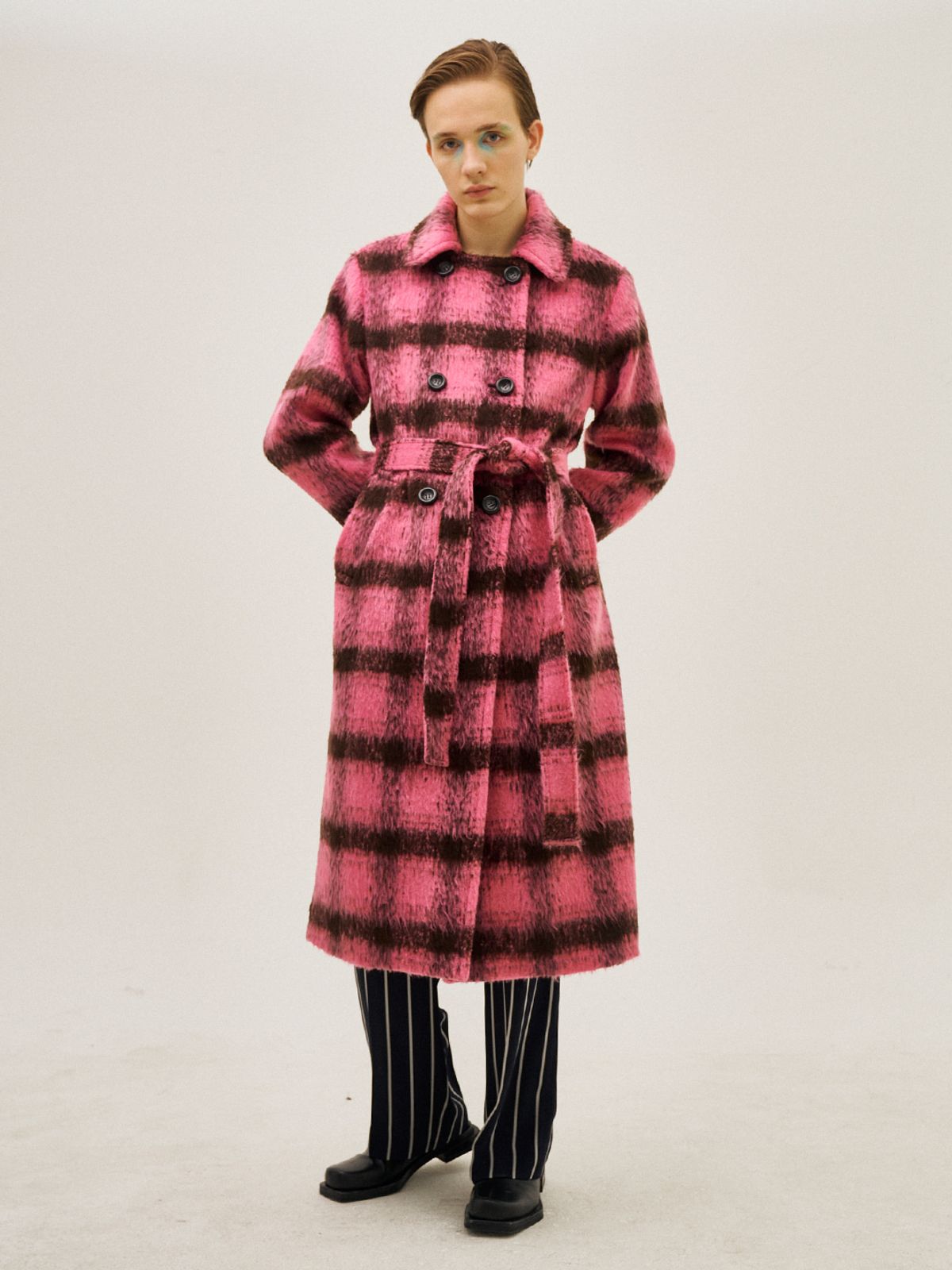 그리디어스(GREEDILOUS) Tied Waist Checked Wool Trench
