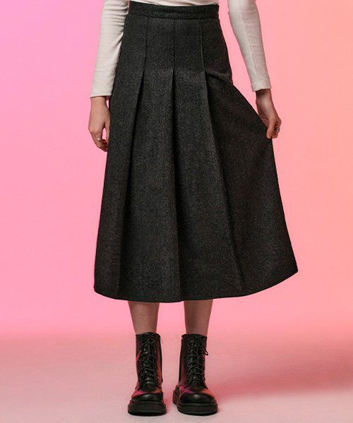 スカート KOLEAT Wool herringbone pleated long skirt charcoal gray win MUSINSA | KOLEAT Wool herringbone pleated long skirt