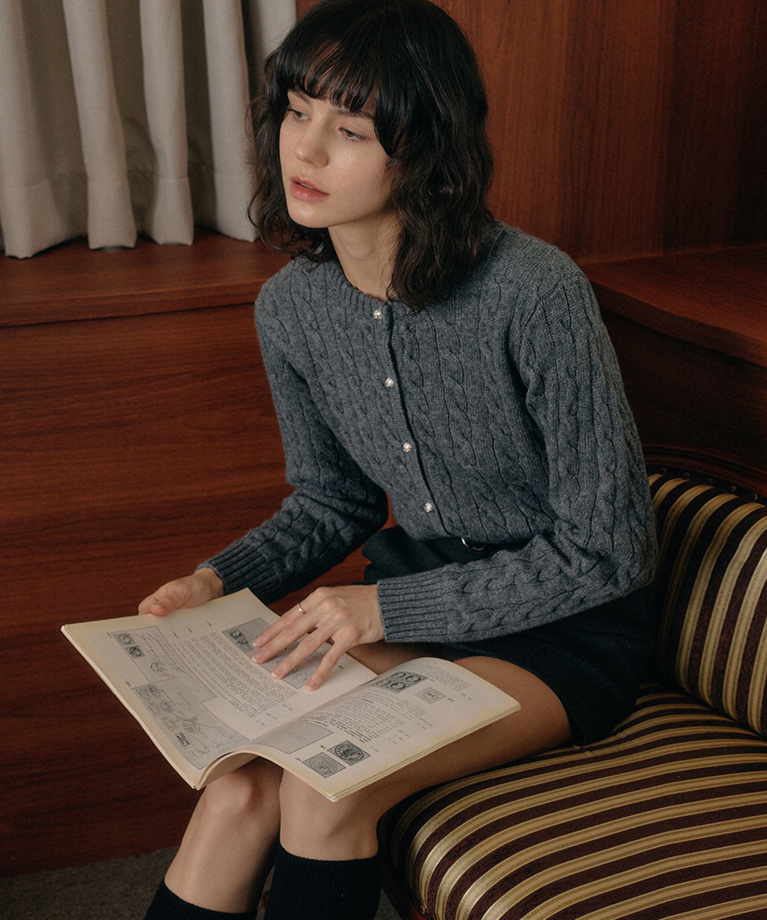 トップス LOOKAST CELI CABLE KNIT CARDIGAN triomphe cardigan in cable-knit cashmere - LIGHT GREY | CELINE