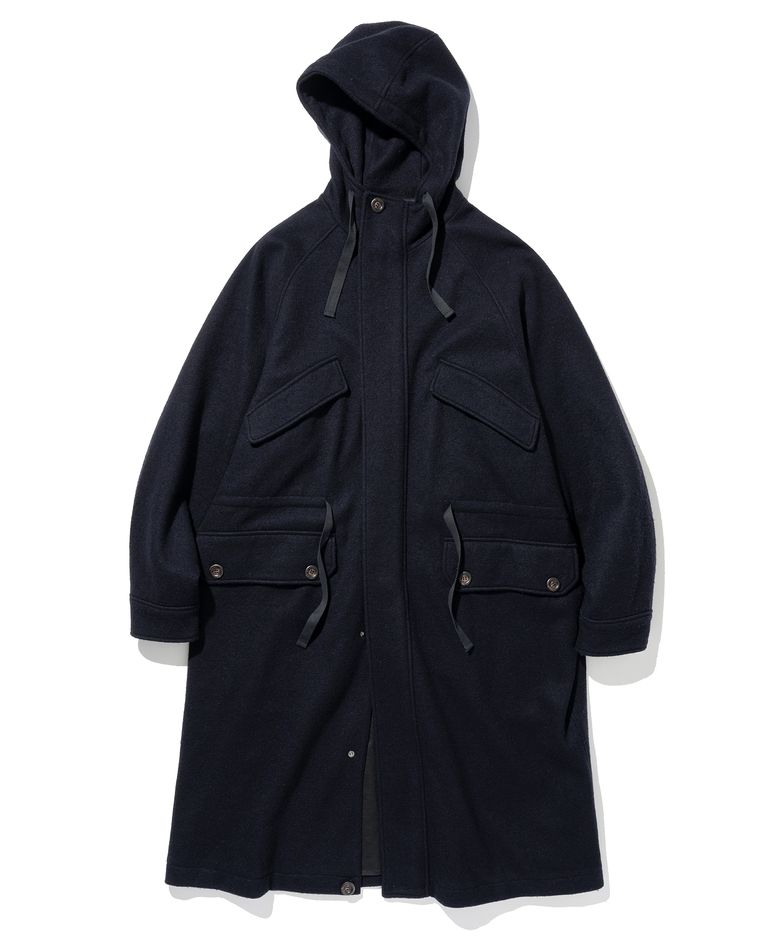 wool hood coat navy