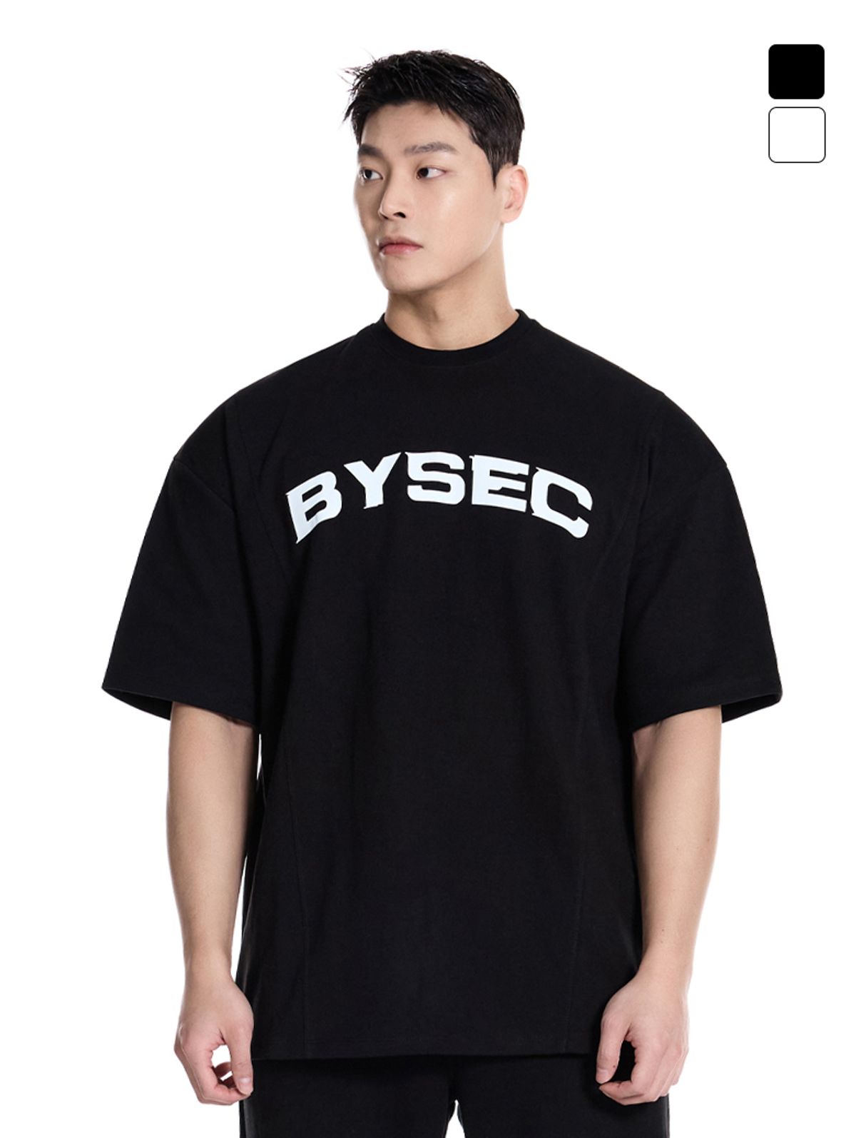 바이젝(BYSEC) 퍼펙트 특양면 빅로고 오버핏 반팔 티셔츠_2Color
