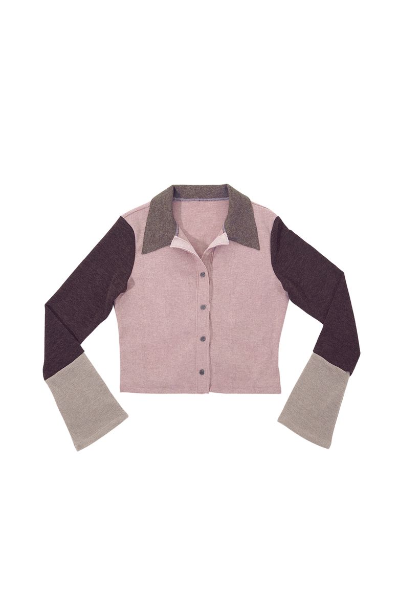 MULTICOLOR KNIT SHIRT # PINK BROWM