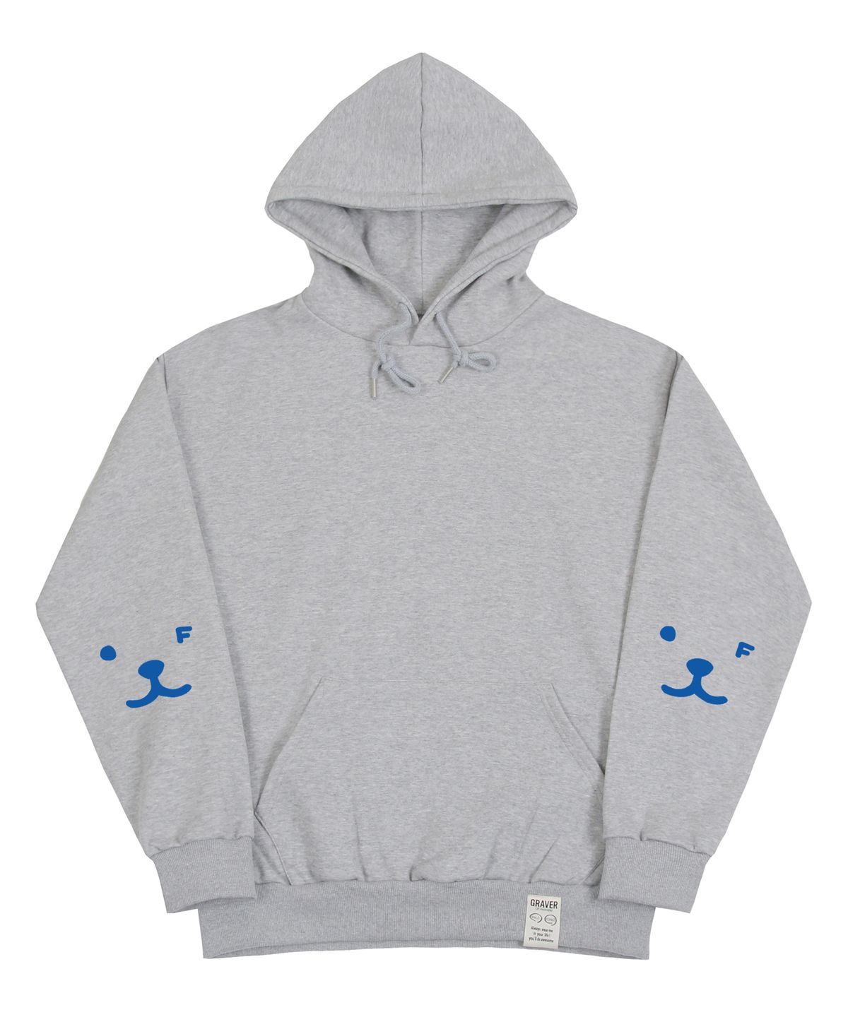 그레이버(GRAVER) [UNISEX]엘보우 퍼피 페이스 스마일 후드티_그레이/블루 로고