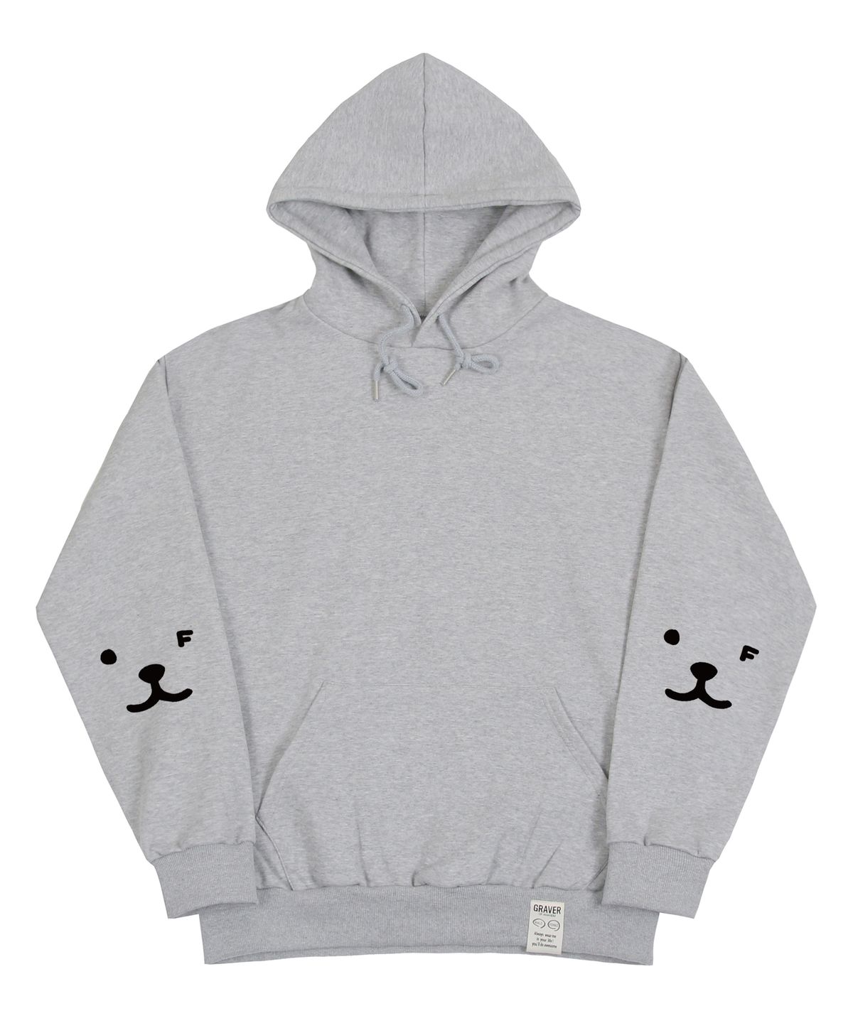 그레이버(GRAVER) [UNISEX]엘보우 퍼피 페이스 스마일 후드티_그레이/블랙 로고