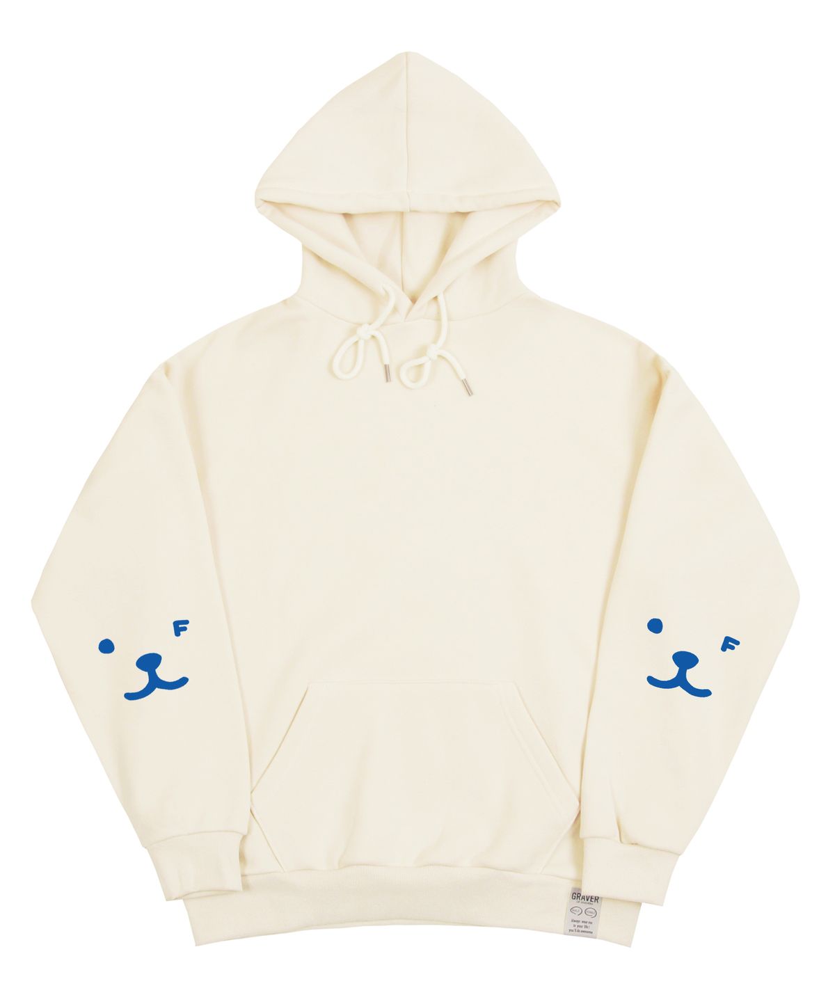 그레이버(GRAVER) [UNISEX]엘보우 퍼피 페이스 스마일 후드티_크림/블루 로고