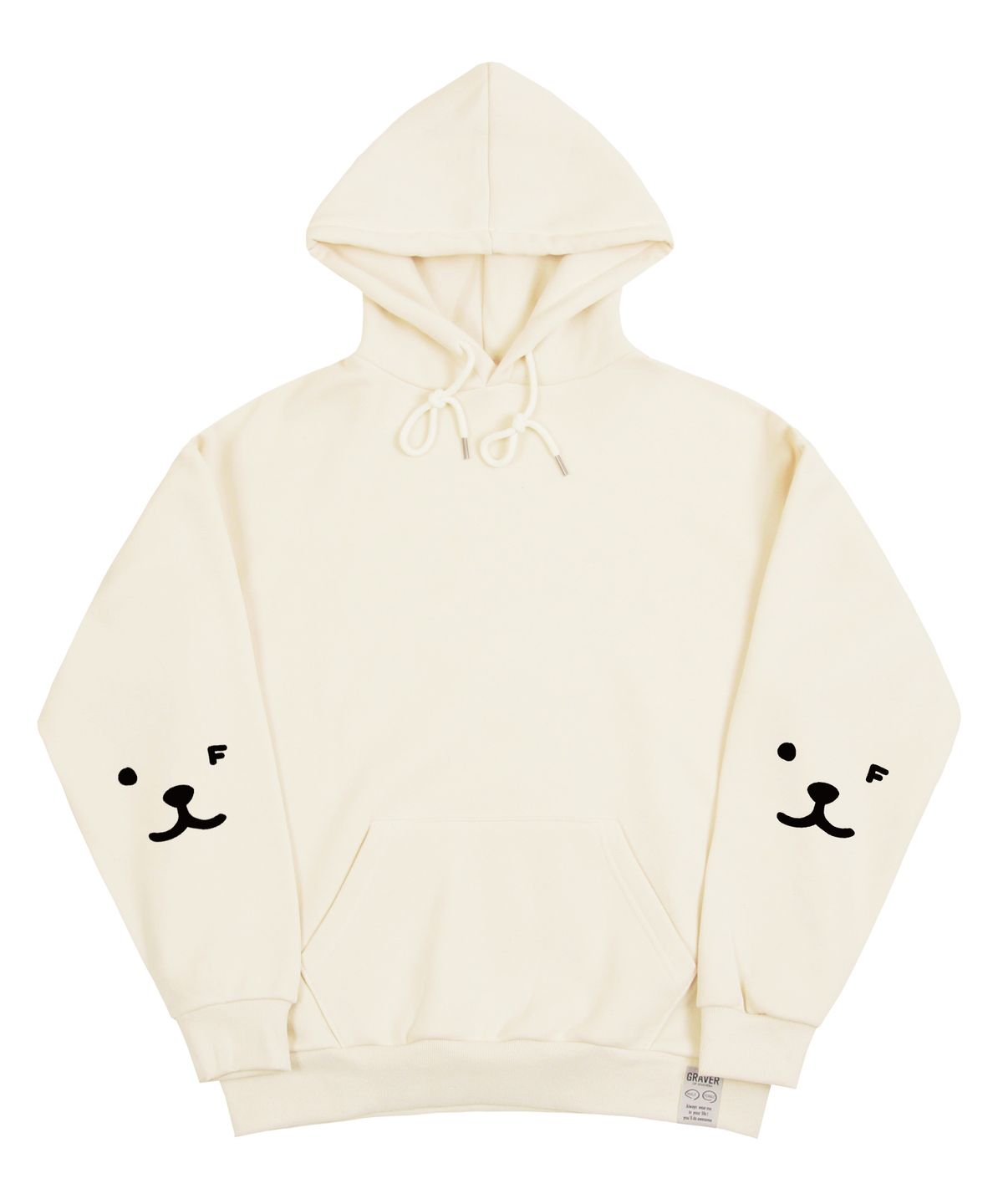 그레이버(GRAVER) [UNISEX]엘보우 퍼피 페이스 스마일 후드티_크림/블랙 로고