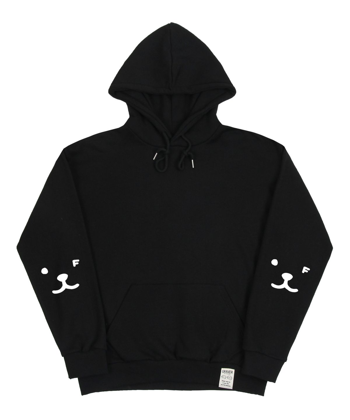 그레이버(GRAVER) [UNISEX]엘보우 퍼피 페이스 스마일 후드티_블랙/화이트 로고