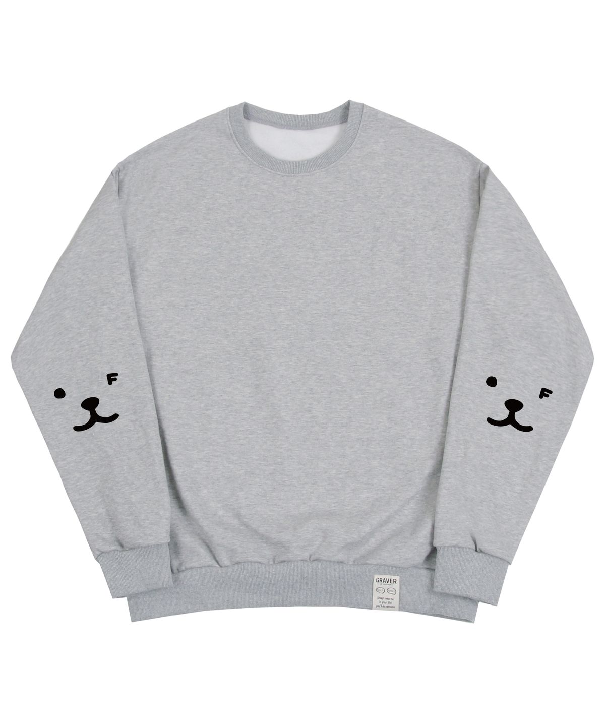 그레이버(GRAVER) [UNISEX]엘보우 퍼피 페이스 스마일 맨투맨_그레이/블랙 로고