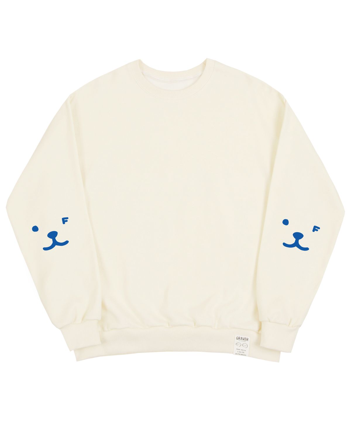 그레이버(GRAVER) [UNISEX]엘보우 퍼피 페이스 스마일 맨투맨_크림/블루 로고