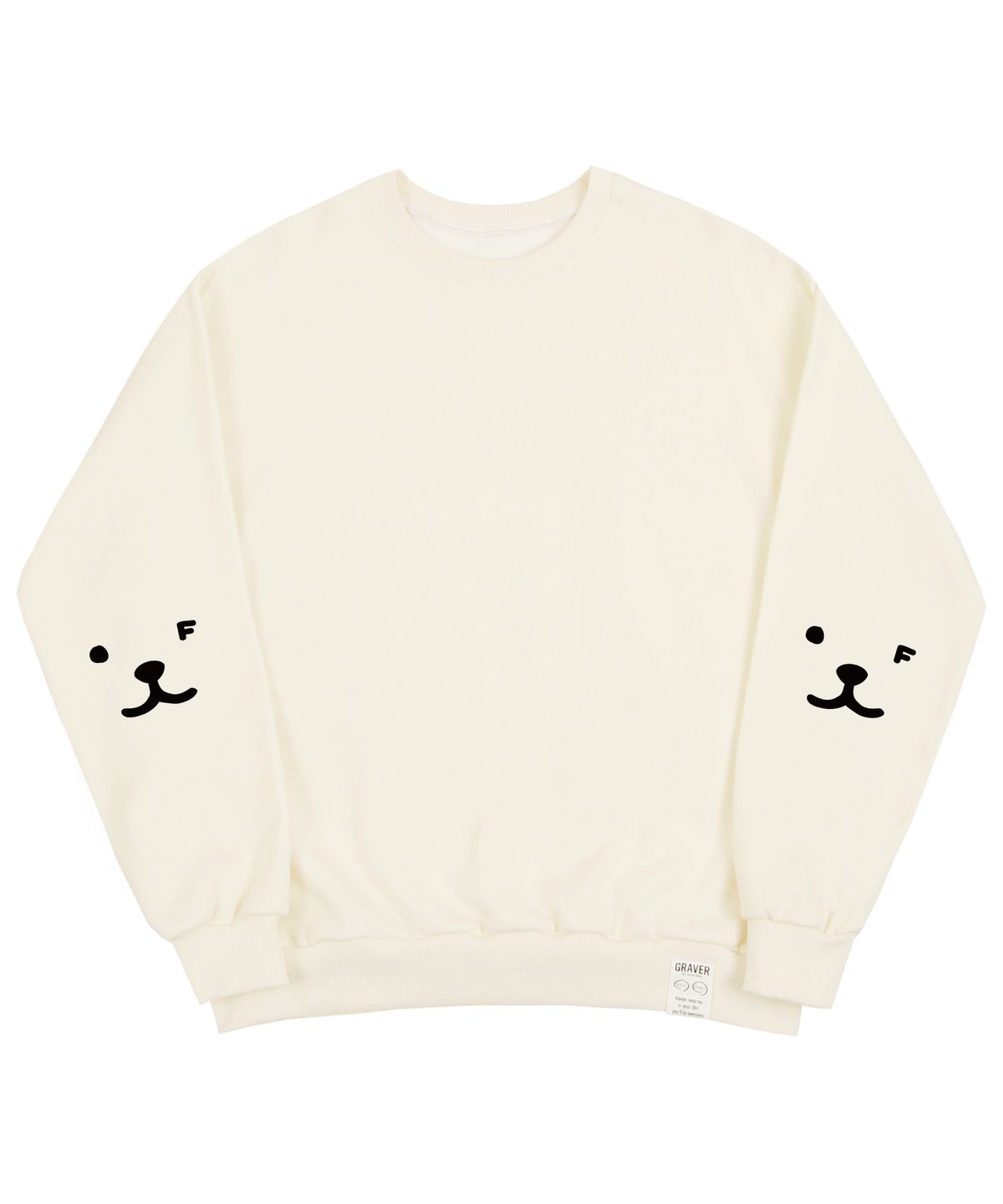 그레이버(GRAVER) [UNISEX]엘보우 퍼피 페이스 스마일 맨투맨_크림/블랙 로고