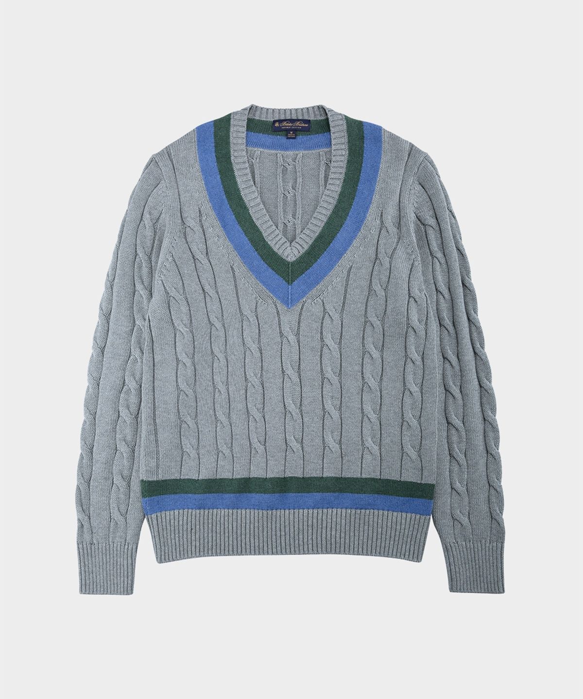 브룩스 브라더스(BROOKS BROTHERS) 코튼 케이블 테니스 V넥 스웨터 (그레이) (BBWNMM1813WDF)