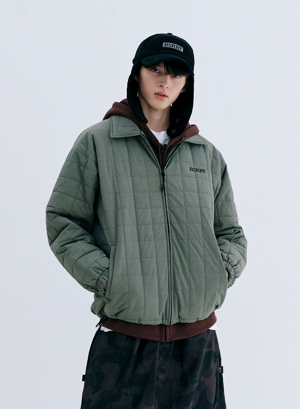 MUSINSA公式 | BSRABBIT Logo Quilted Collar Jacket Khaki