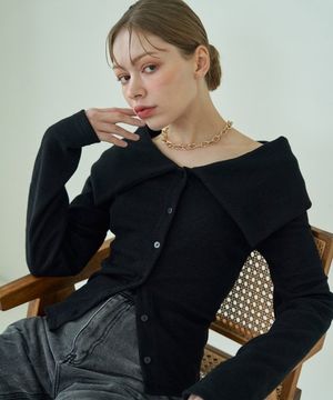 골지 니트 투웨이 가디건 (블랙)