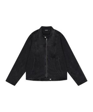 Curved Biker Denim Jacket_Black