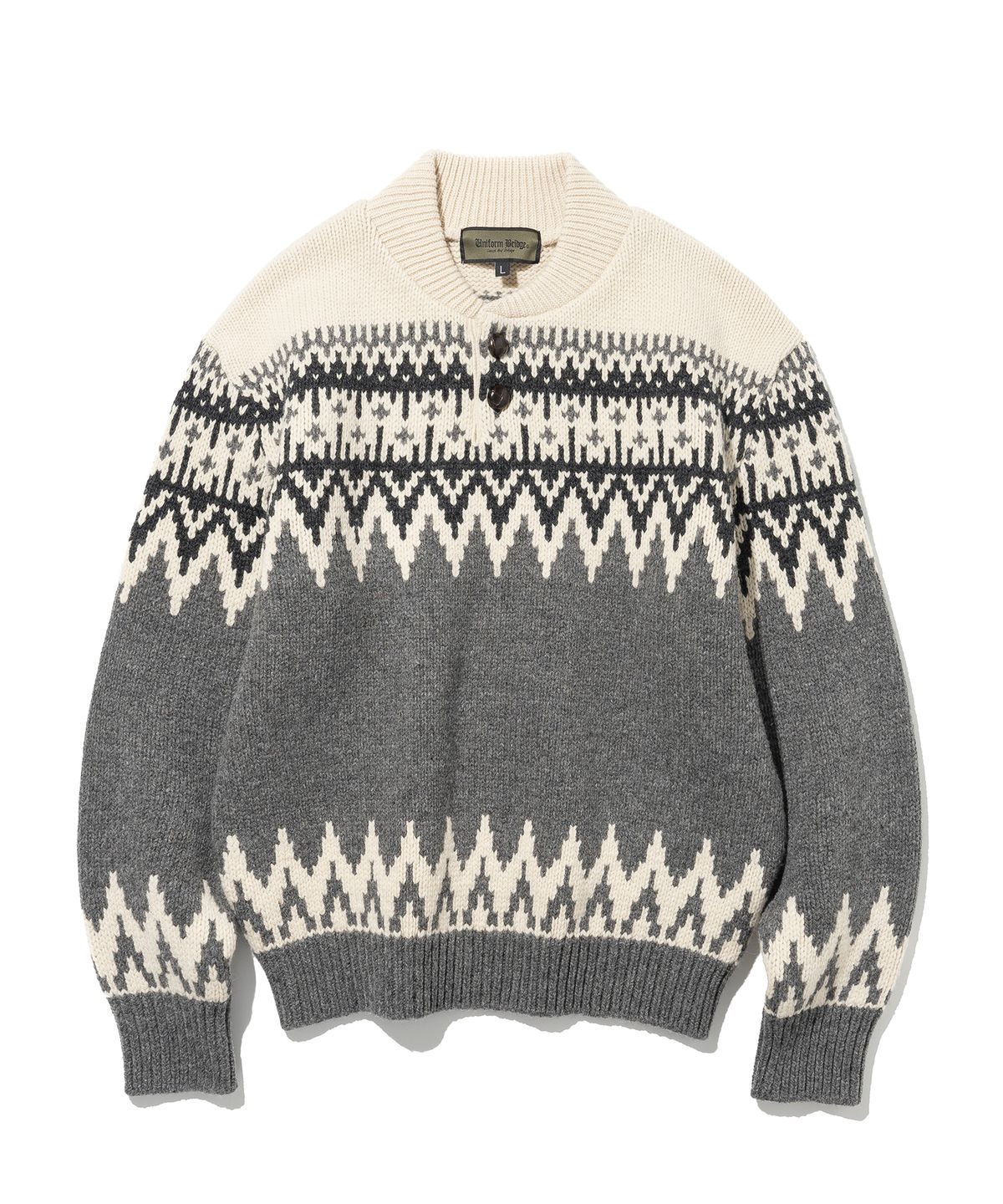 유니폼브릿지(UNIFORM BRIDGE) nordic jacquard button sweater grey