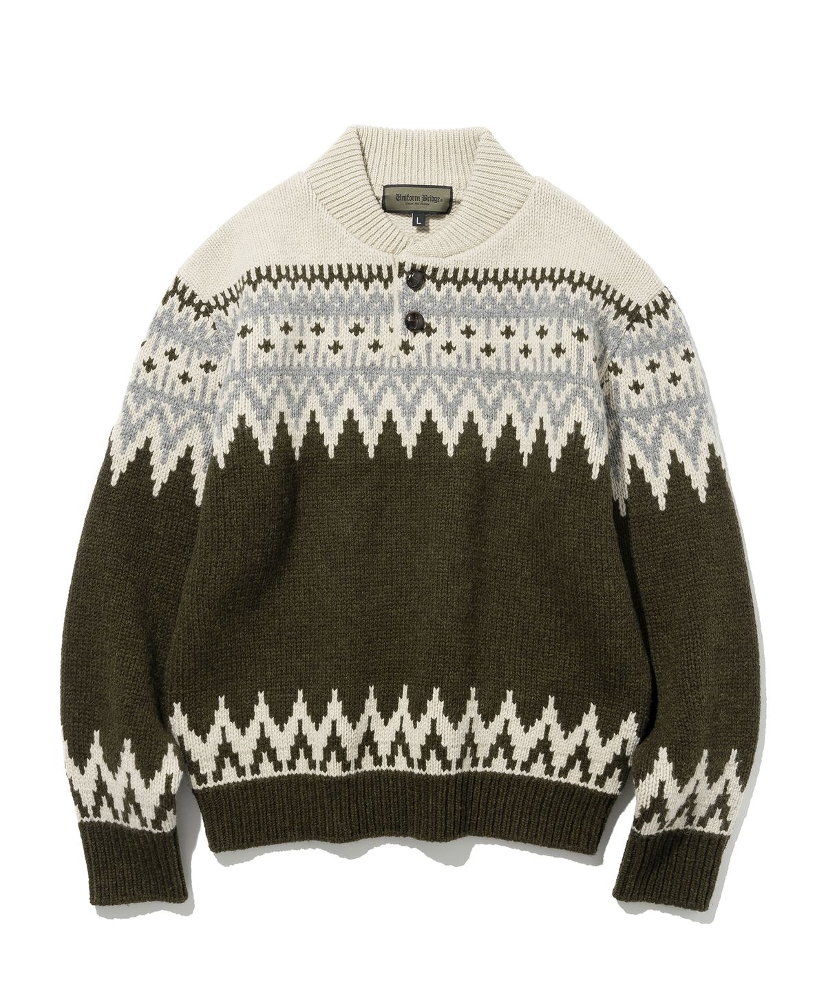 유니폼브릿지(UNIFORM BRIDGE) nordic jacquard button sweater olive