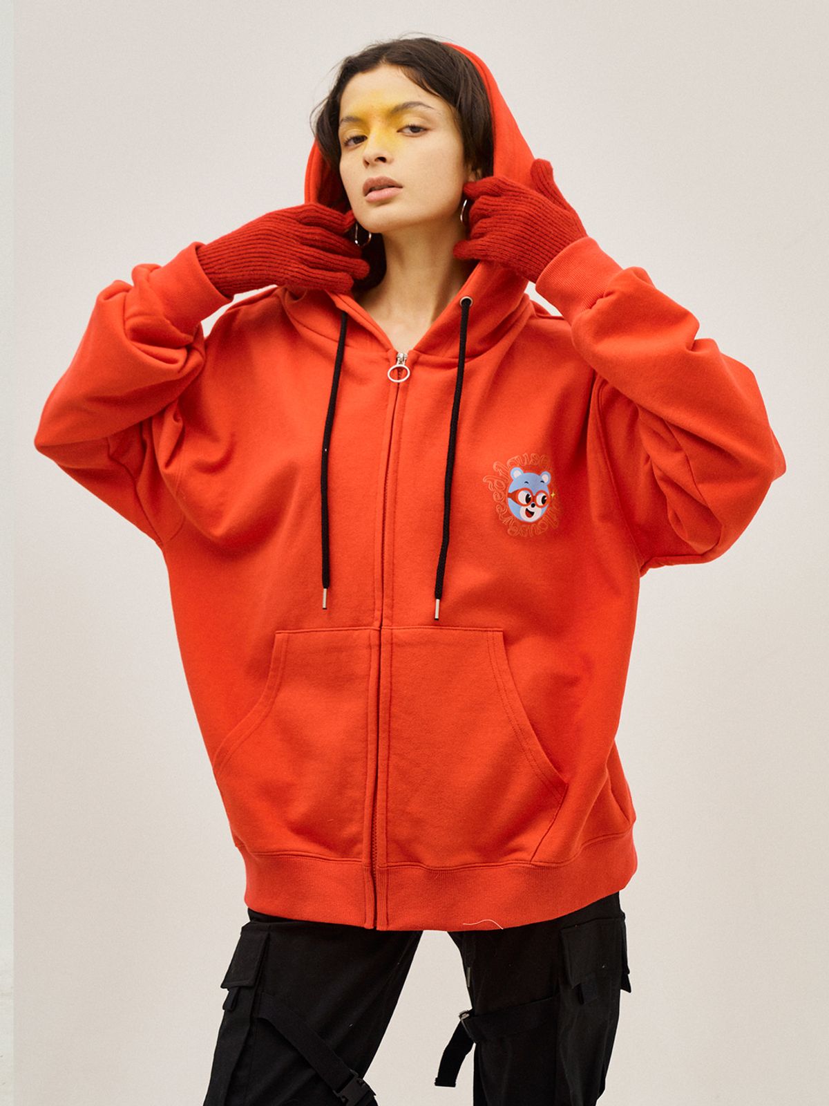 그리디어스(GREEDILOUS) Back Print Loose Zip-Up Hoodie Red