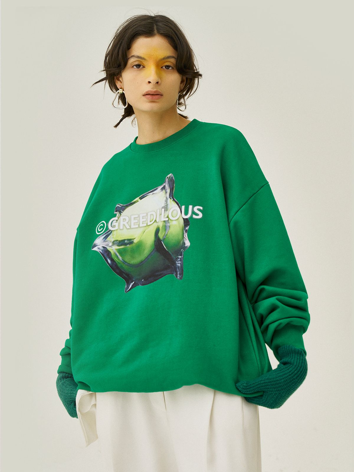 그리디어스(GREEDILOUS) Green Logo Motif Sweater Top Green