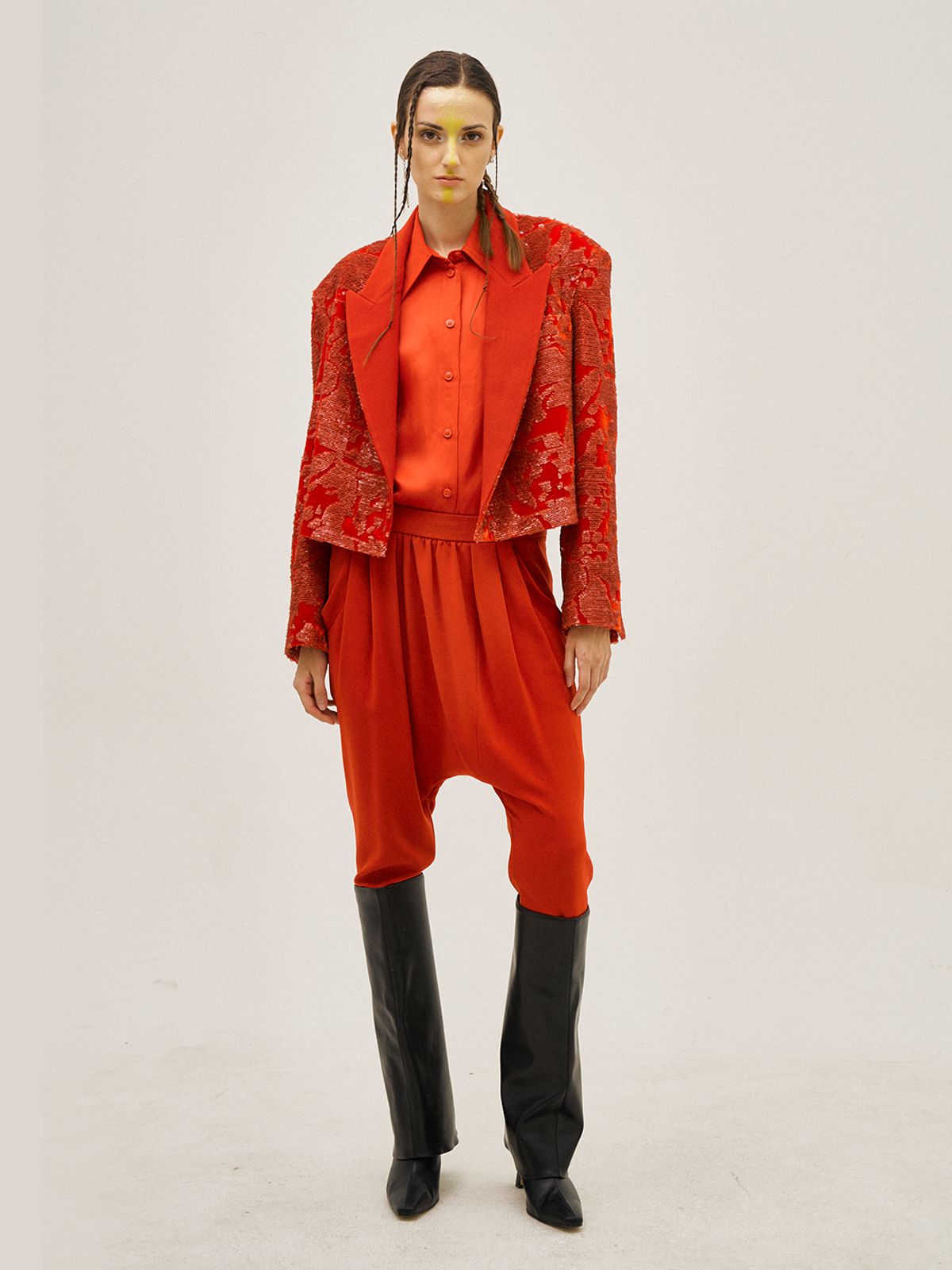 그리디어스(GREEDILOUS) Slim Satin Harem Pants Red
