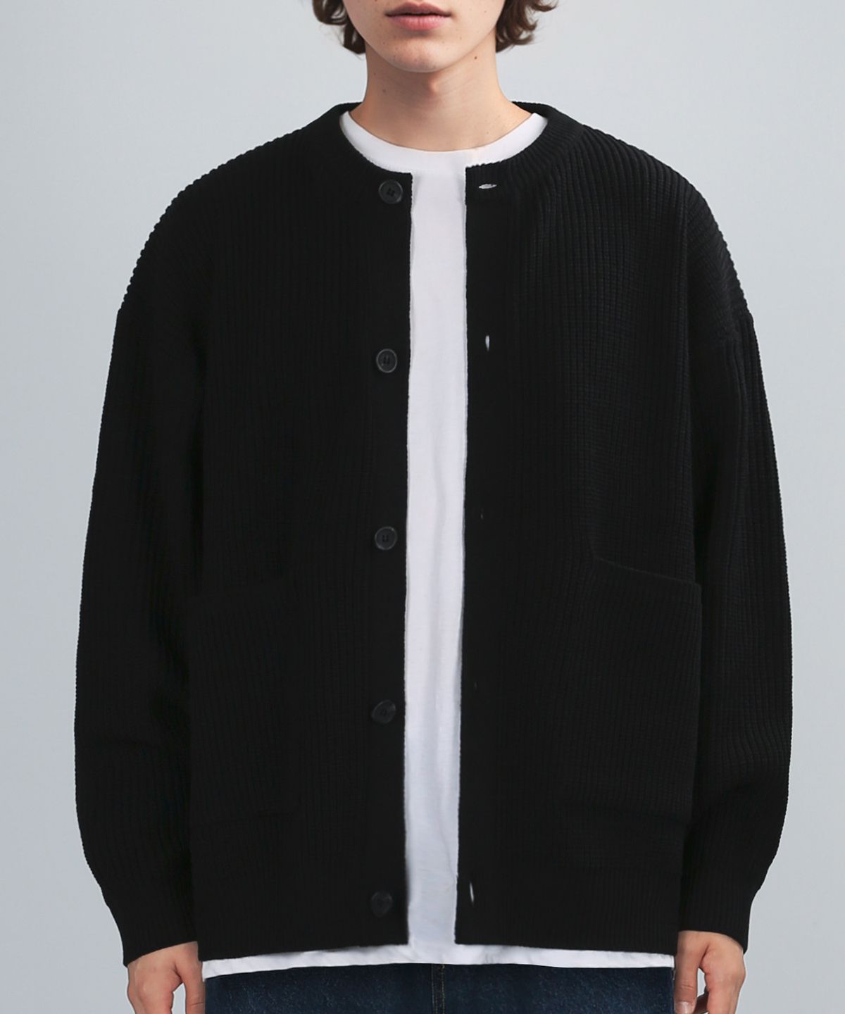 베리베인(VERYVAIN) [Heavyweight] POCKET ROUND CARDIGAN (BLACK)