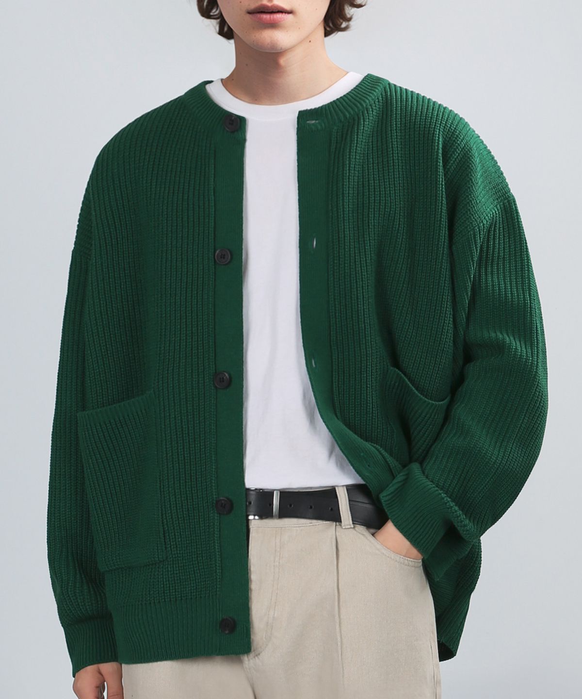 베리베인(VERYVAIN) [Heavyweight] POCKET ROUND CARDIGAN (GREEN)