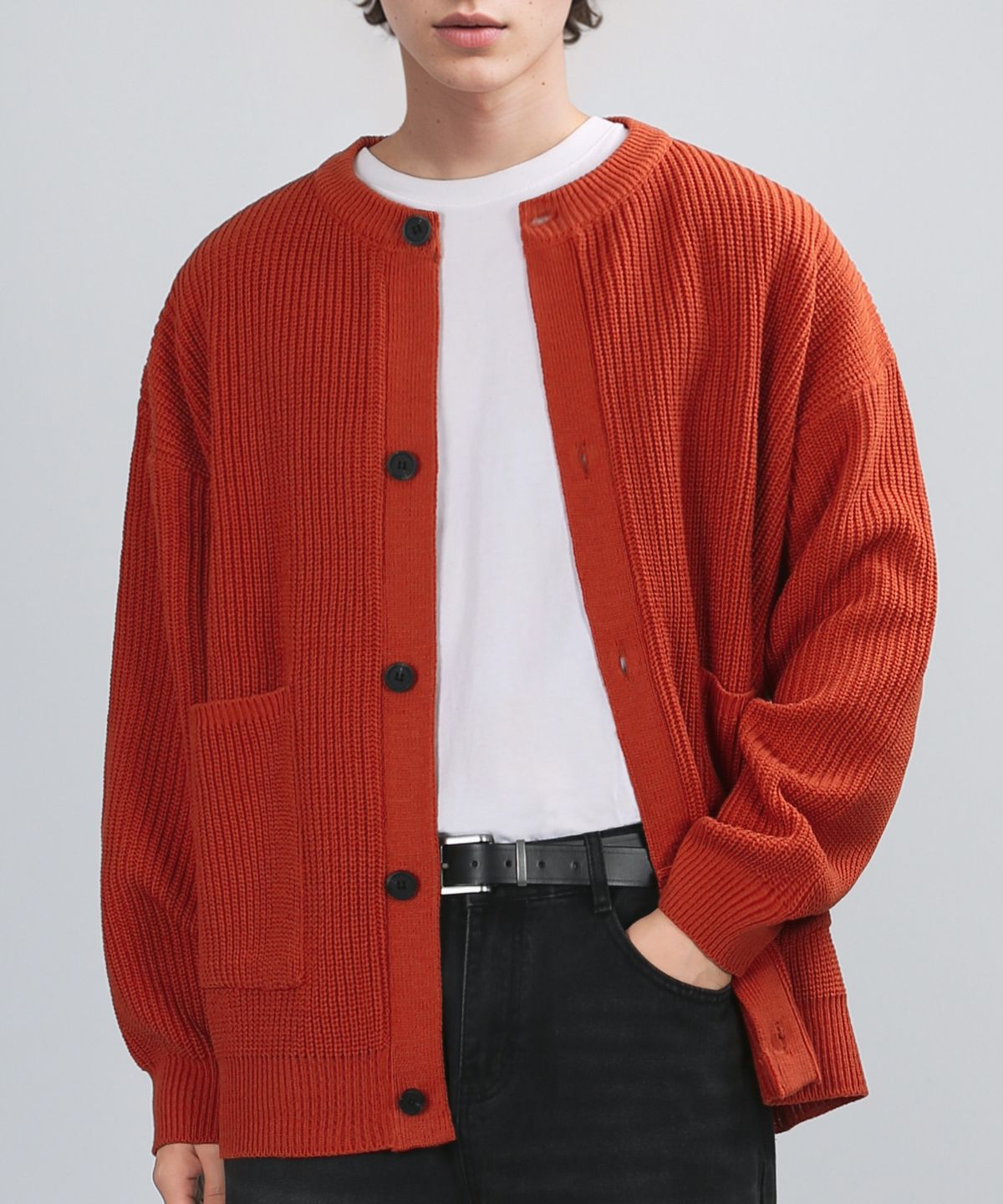 베리베인(VERYVAIN) [Heavyweight] POCKET ROUND CARDIGAN (OCHER ORANGE)