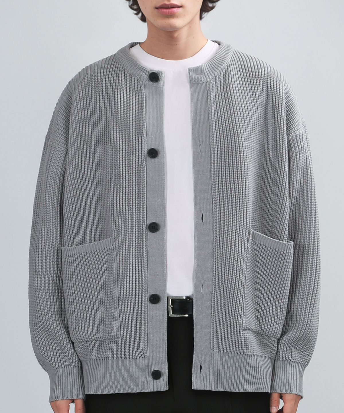 베리베인(VERYVAIN) [Heavyweight] POCKET ROUND CARDIGAN (GRAY)