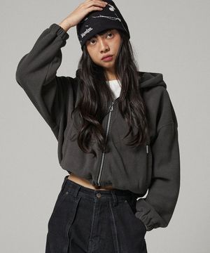 카루도 3205A 플리스 루즈핏 크롭 그레이 후드집업